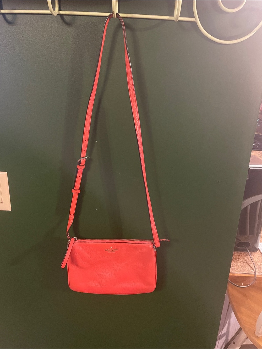 kate spade Coral-Orange  Leather Adjustable Strap Crossbody Bag